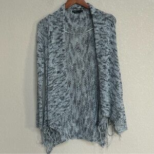 BCBGMAXAZRIA Women’s Gray Ombré White Fringe Knit Cardigan Sweater Small